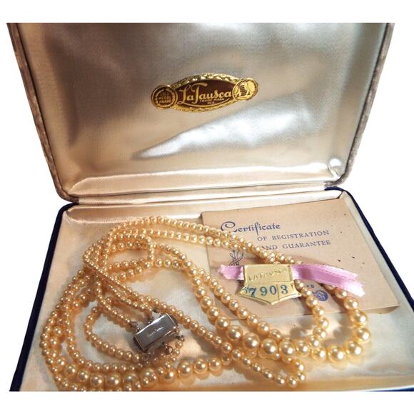 La Tausca Jewelry - Vintage La Tausca Faux Pearl Necklace Sterling Clasp Original Box